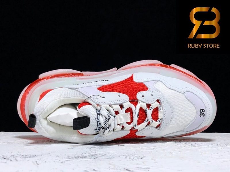 giày balenciaga triple s clear sole white red replica 1:1 siêu cấp