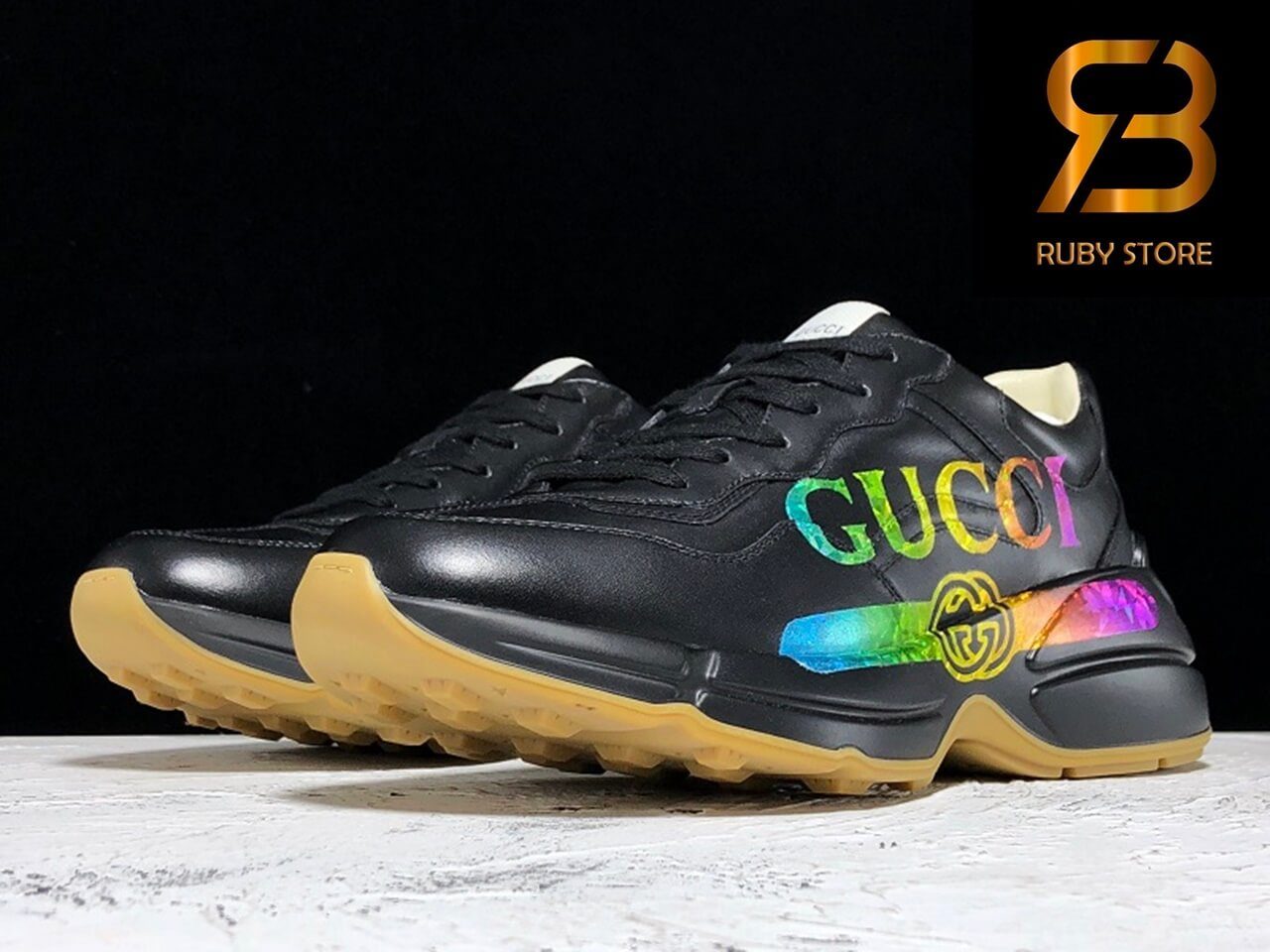 Giày Gucci Rhyton Logo Leather Sneaker Black Replica 1:1 Siêu Cấp Nhất 99,9%