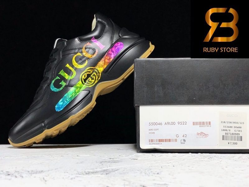 Giày Gucci Rhyton Logo Leather Sneaker Black Replica 1:1 Siêu Cấp Nhất 99,9%