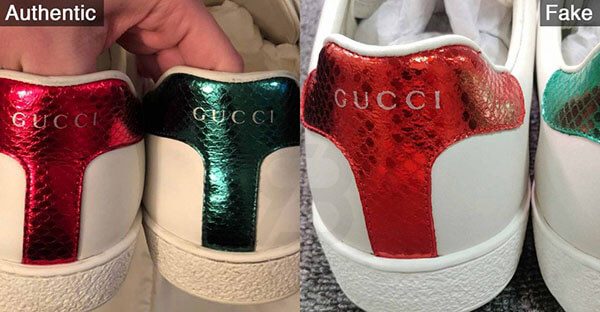 Phân biệt giày Gucci real và fake qua gót giày