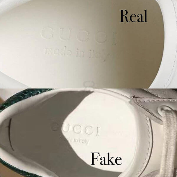 Phân biệt giày Gucci real và fake qua logo ở lớp lót