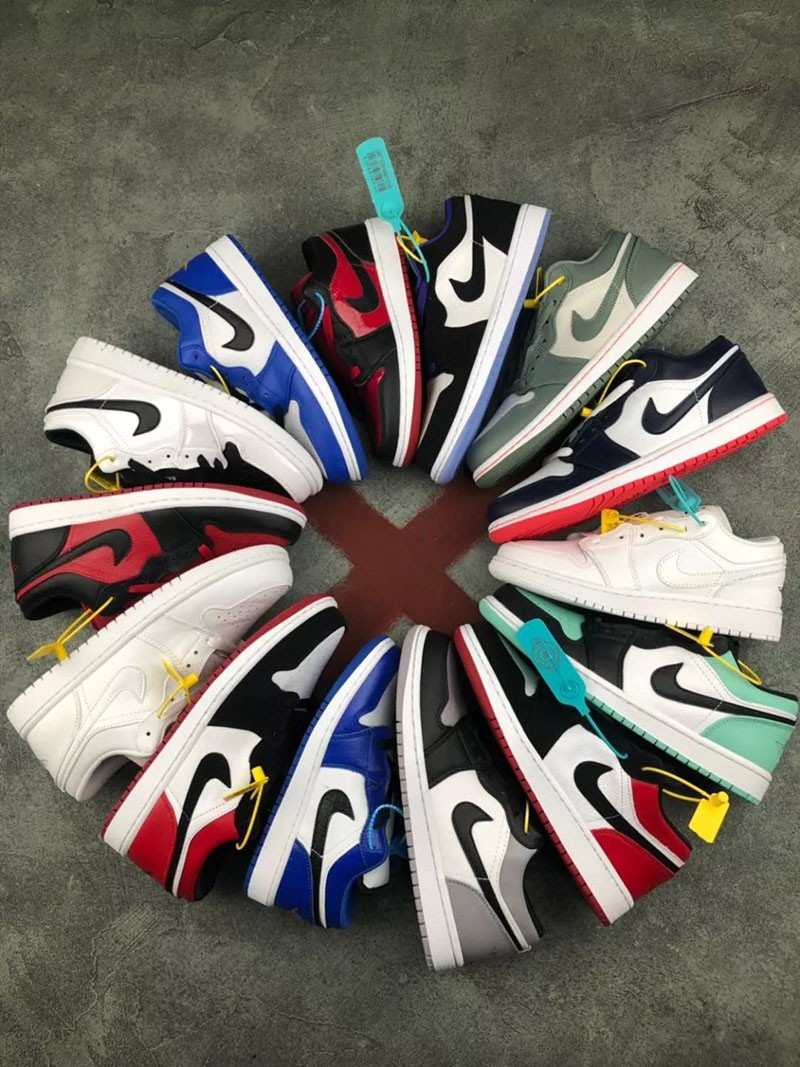 nhiều giày jordan 1 cổ thấp xếp thành vòng tròn