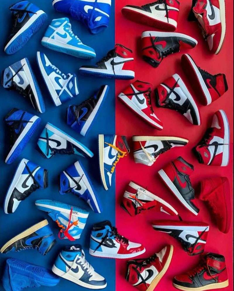 Jordan 1 cổ cao 1 bên đỏ và 1 bên xanh