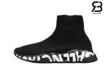 Giày Balenciaga Speed Graffiti Đế Đen Chữ Trắng Siêu Cấp