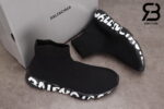 Giày Balenciaga Speed Graffiti Đế Đen Chữ Trắng Siêu Cấp