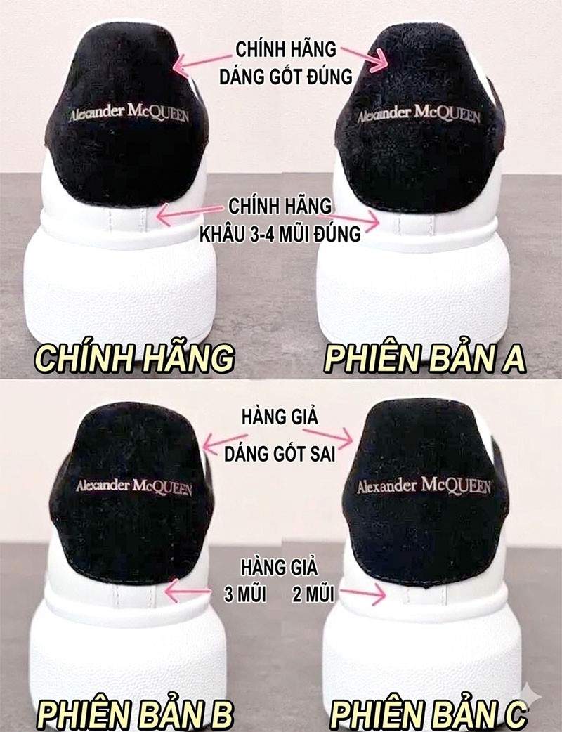 Cách nhận biết giày Alexander McQueen real và fake qua gót giày