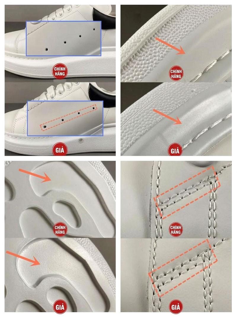 Cách nhận biết giày Alexander McQueen real và fake qua lỗ giày và đế giày
