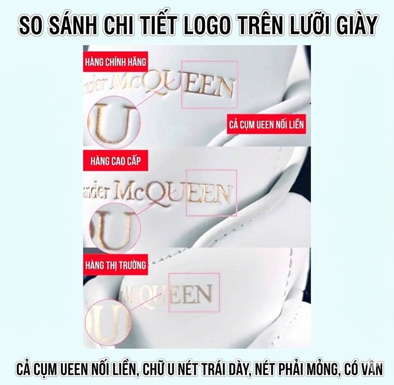 Cách nhận biết giày Alexander McQueen real và fake qua logo