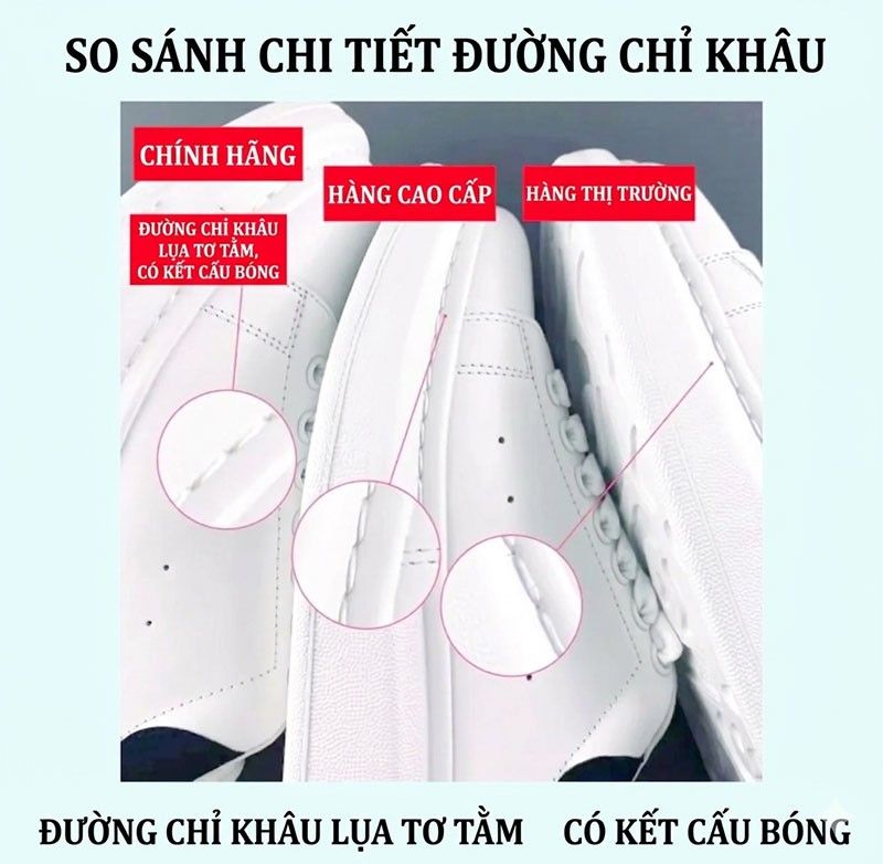 Cách nhận biết giày Alexander McQueen real và fake qua chỉ khâu và mũi giày