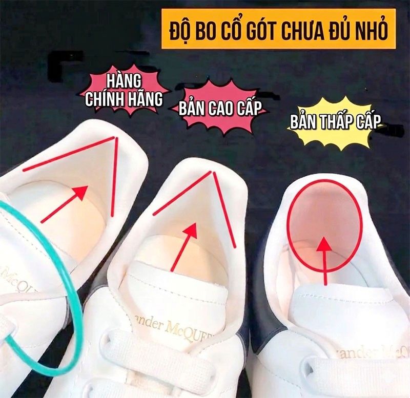 Cách nhận biết giày Alexander McQueen real và fake qua bo gót giày