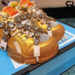 Giày Gucci Flashtrek Sneaker With Crystals In Gold siêu cấp