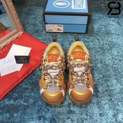 Giày Gucci Flashtrek Sneaker With Crystals In Gold siêu cấp
