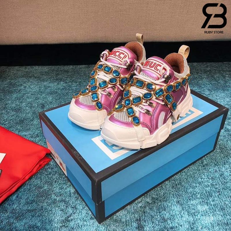 Giày Gucci Flashtrek Sneaker With Crystals In Pink White siêu cấp