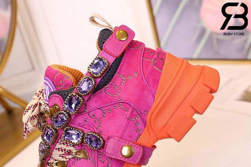 Giày Gucci Flashtrek Sneaker With Crystals In Pink Orange siêu cấp