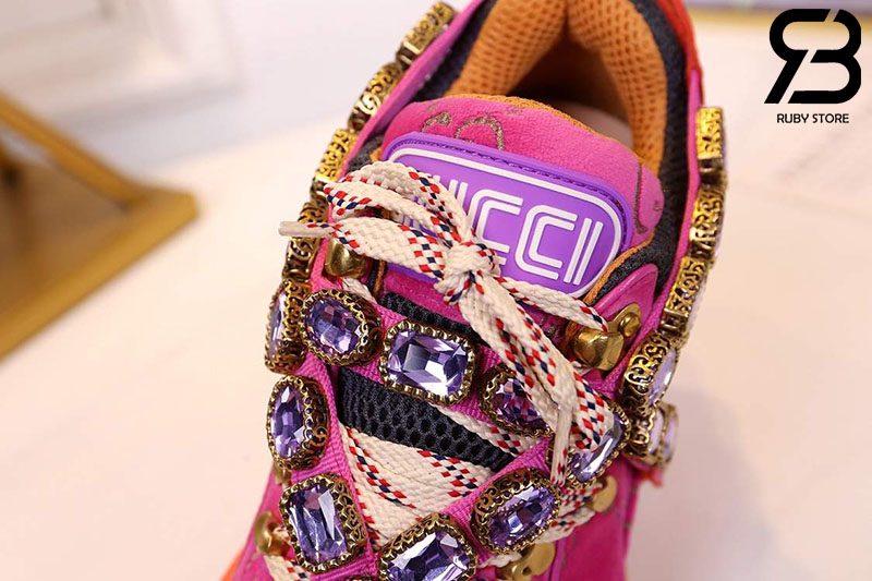 Giày Gucci Flashtrek Sneaker With Crystals In Pink Orange siêu cấp