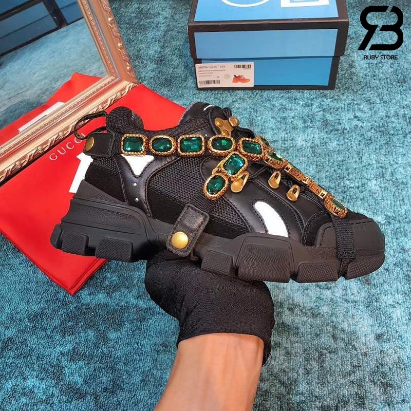 Giày Gucci Flashtrek sneakers with Crystals Black Siêu Cấp