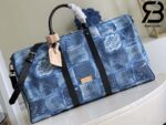 Túi Du Lịch LV Keepall Bandouliere 50 Monogram Blue Best Quality 99% Auth