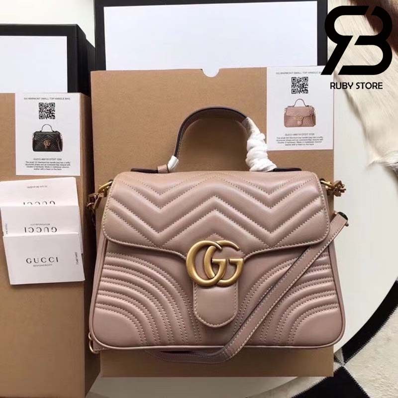 Túi Gucci Marmont small top handle bag hồng best quality