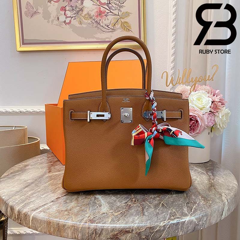Túi Hermes Birkin Bag 30cm Nâu Khóa Bạc Best Quality 99% Auth