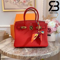 Túi Hermes Birkin Bag 30cm Đỏ Khóa Vàng Best Quality 99% Auth