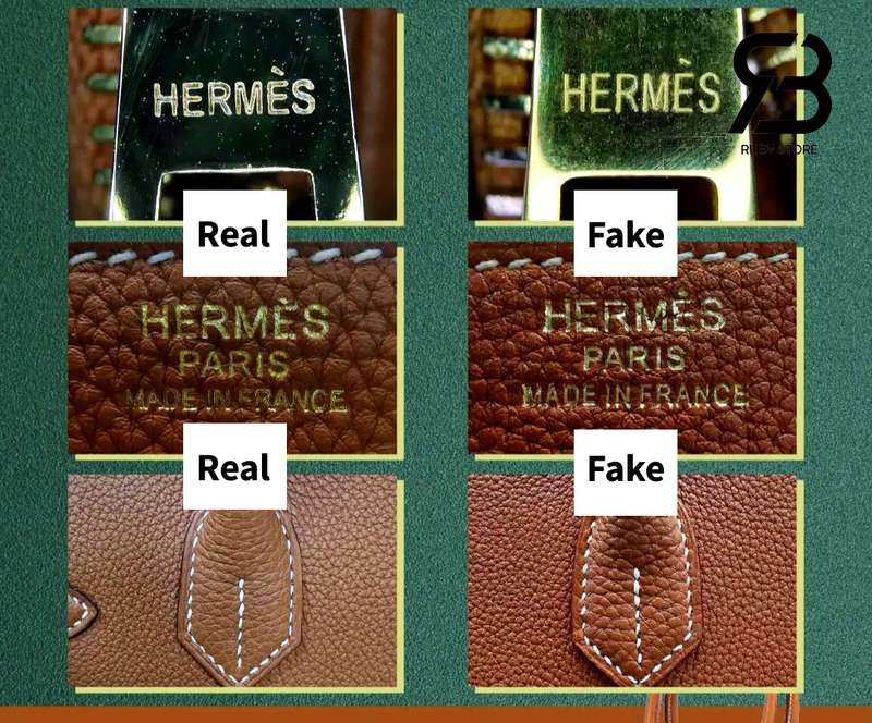 Phân biệt túi hermes birkin real với fake qua logo dập
