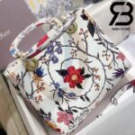 Túi Medium Dior D-Lite Trắng Hoa Hồng 24cm Best Quality 99% Auth