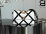 Túi Chanel Classic Flap Bag Trắng Đen Da Caviar Best Quality Like Auth 99% - 26 CM