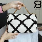 Túi Chanel Classic Flap Bag Trắng Đen Da Caviar Best Quality Like Auth 99% - 26 CM