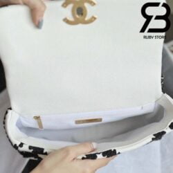 Túi Chanel Classic Flap Bag Trắng Đen Da Caviar Best Quality Like Auth 99% - 26 CM