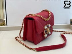 Túi Chanel Onyx Pearls Flap Bag Màu Đỏ Best Quality - 17 CM