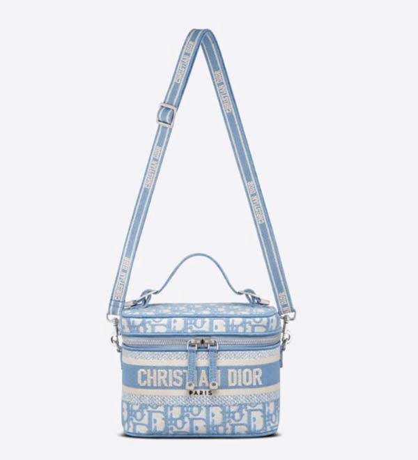 Túi mỹ phẩm Dior Travel nhỏ có dây đeo vai màu xanh dương