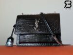 Túi YSL Sunset Medium Chain Bag In Crocodile Black Đen Khóa Bạc 22CM Best Quality