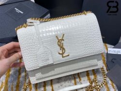 Túi YSL Sunset Medium Chain Bag In Crocodile White Trắng Khóa Vàng 22CM Best Quality