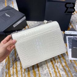 Túi YSL Sunset Medium Chain Bag In Crocodile White Trắng Khóa Bạc 22CM Best Quality