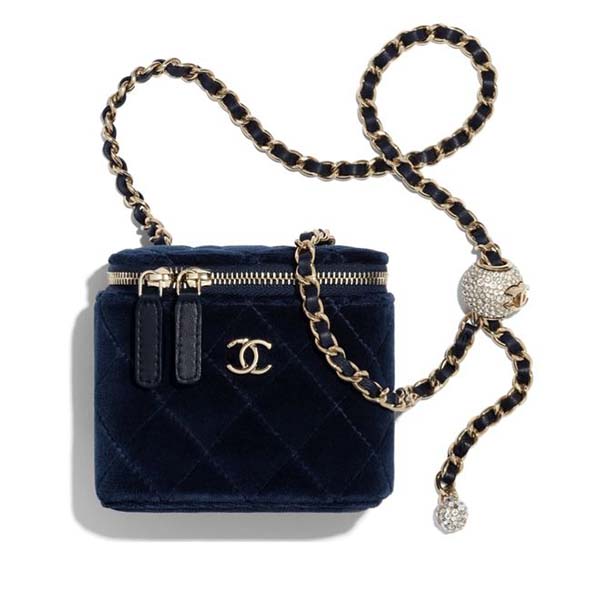 Túi Chanel hộp vuông nhung màu xanh navy
