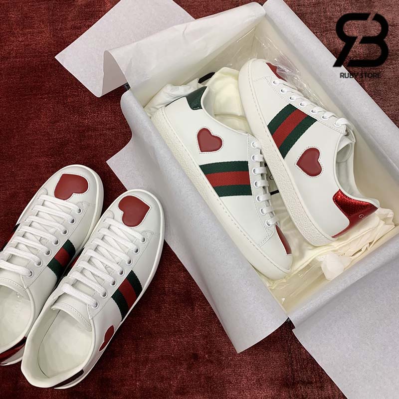 Giày Gucci Ace Embroidered Hearts Best Quality 