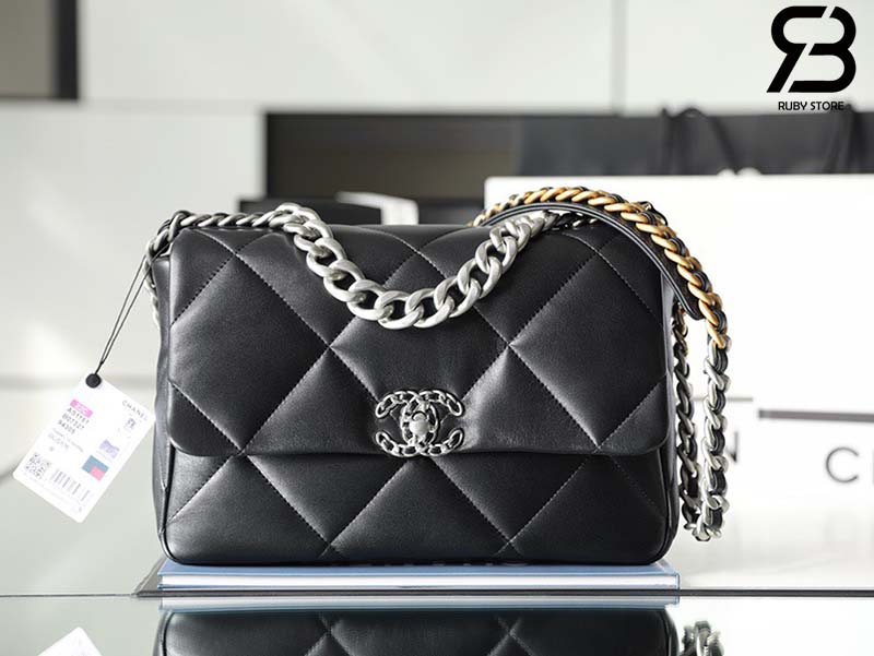 Túi Chanel 19 Flap Bag Large Black Đen Da Cừu Khóa Bạc Best Quality 30 CM