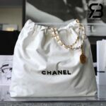 Túi Chanel 22 Shopping Bag White Trắng Logo Đen Da Bê Best Quality 38 CM