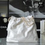 Túi Chanel 22 Shopping Bag White Trắng Logo Vàng Da Bê 38CM Best Quality