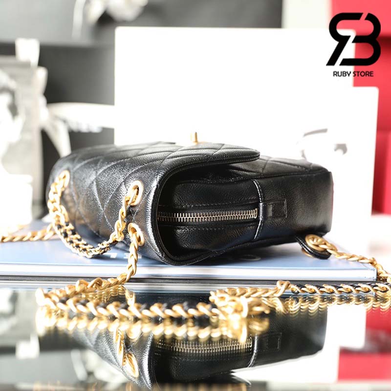 Túi Chanel Backpack Black Gold Đen Khóa Vàng Da Caviar 20CM Best Quality