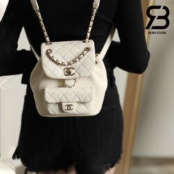 Ba lô Chanel Duma Backpack White Trắng Khóa Vàng Da Calfshin 20CM Best Quality