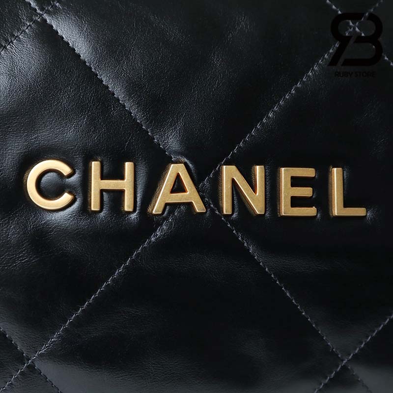 Túi Chanel 22 Handbag Black Gold Đen Vàng Da Bê 38CM Best Quality
