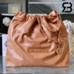 Túi Chanel 22 Handbag Light Brown Gold Nâu Logo Vàng Da Bê 38CM Best Quality
