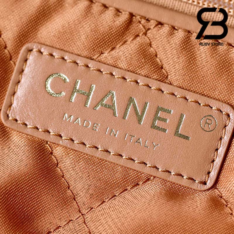 Túi Chanel 22 Handbag Light Brown Gold Nâu Logo Vàng Da Bê 38CM Best Quality