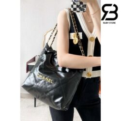 Túi Chanel 22 Small Handbag Black Gold Đen Logo Vàng Da Bê 34CM Best Quality