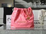 Túi Chanel 22 Small Handbag Pink Coral Gold Hồng Logo Vàng Da Bê 34CM Best Quality