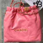 Túi Chanel 22 Small Handbag Pink Coral Gold Hồng Logo Vàng Da Bê 34CM Best Quality