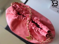 Túi Chanel 22 Handbag Pink Gold Hồng Logo Vàng Da Bê 38CM Best Quality
