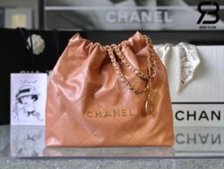 Túi Chanel 22 Small Handbag Light Brown Gold Nâu Logo Vàng Da Bê 34CM Best Quality