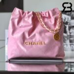 Túi Chanel 22 Small Handbag Pink Gold Hồng Logo Vàng Da Bê 34CM Best Quality